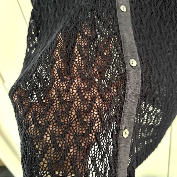 VTG Lace Collared Button-Up Top Sz M Navy Vamp Romantic Goth - Picture 6 of 6